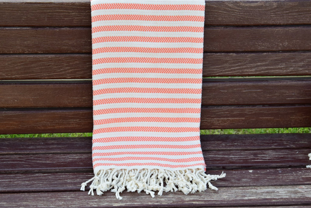 Orange Striped Turkish Towel – 100% Cotton Hammam Towel, Lightweight Spa & Bath Towel, Personalized Bridesmaid Gift, Bachelorette Party Favor, Summer Home Decor