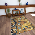 Oriental Dragon Area Rug | Traditional Chinese Mythological Art Floor Mat