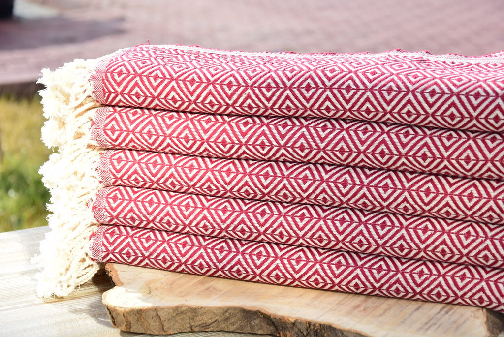 Red Diamond Turkish Towel – 100% Cotton Handwoven Hammam Towel, Boho Bath & Spa Towel, Personalized Gift for Her, Bridesmaid or Home Decor