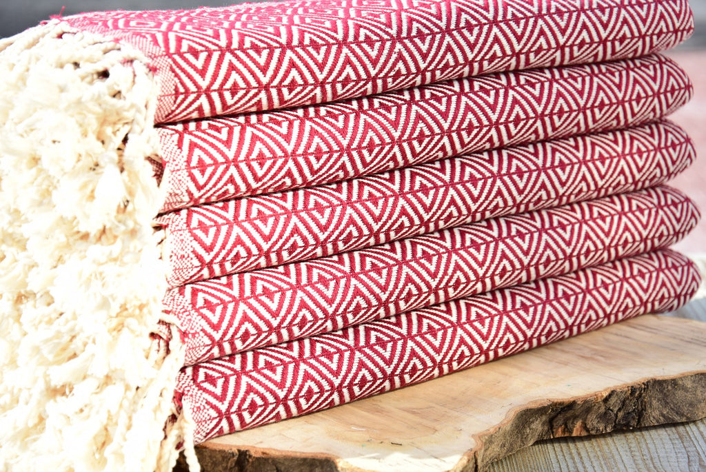 Red Diamond Turkish Towel – 100% Cotton Handwoven Hammam Towel, Boho Bath & Spa Towel, Personalized Gift for Her, Bridesmaid or Home Decor