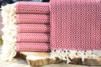 Red Diamond Turkish Towel – 100% Cotton Handwoven Hammam Towel, Boho Bath & Spa Towel, Personalized Gift for Her, Bridesmaid or Home Decor