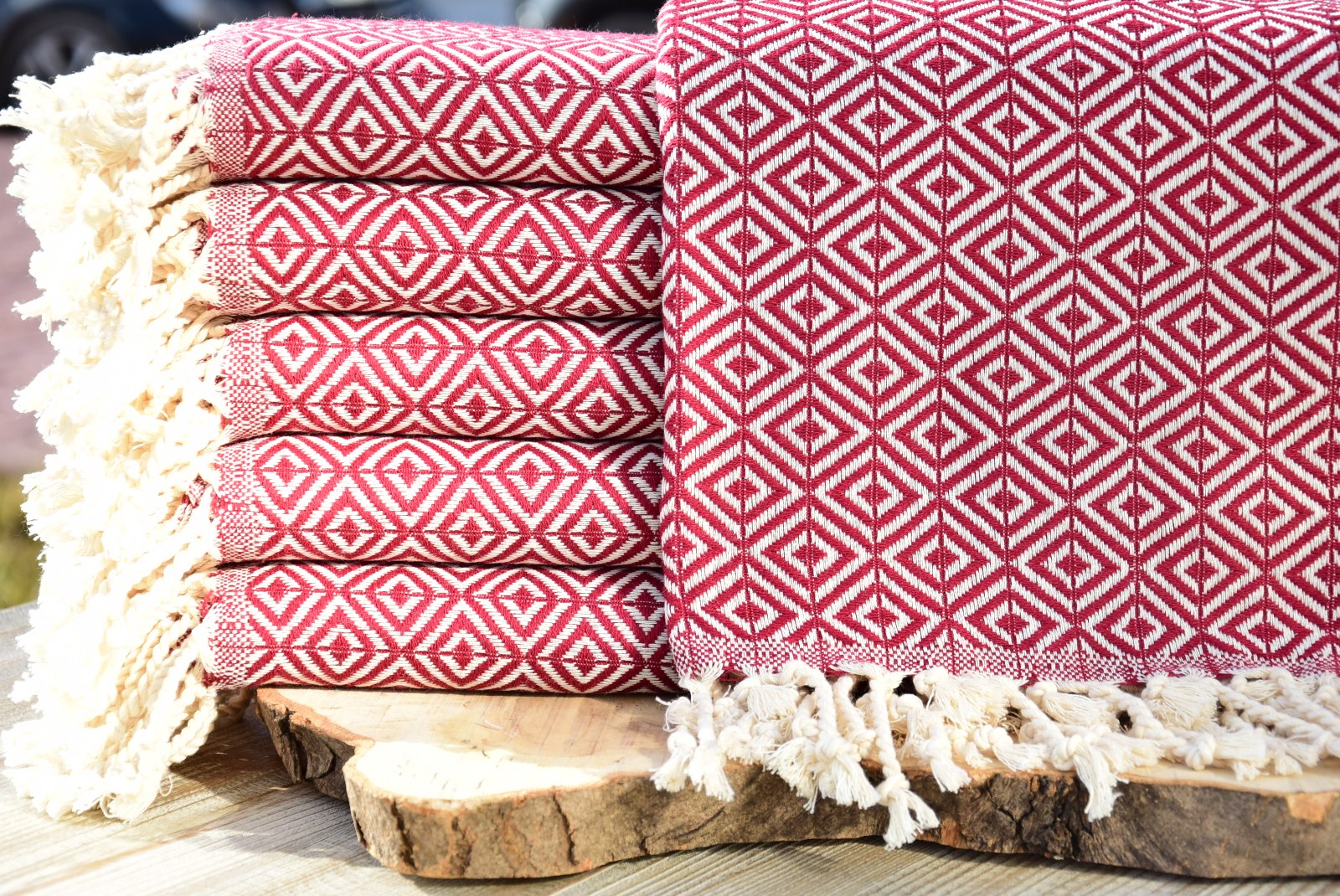 Red Diamond Turkish Towel – 100% Cotton Handwoven Hammam Towel, Boho Bath & Spa Towel, Personalized Gift for Her, Bridesmaid or Home Decor