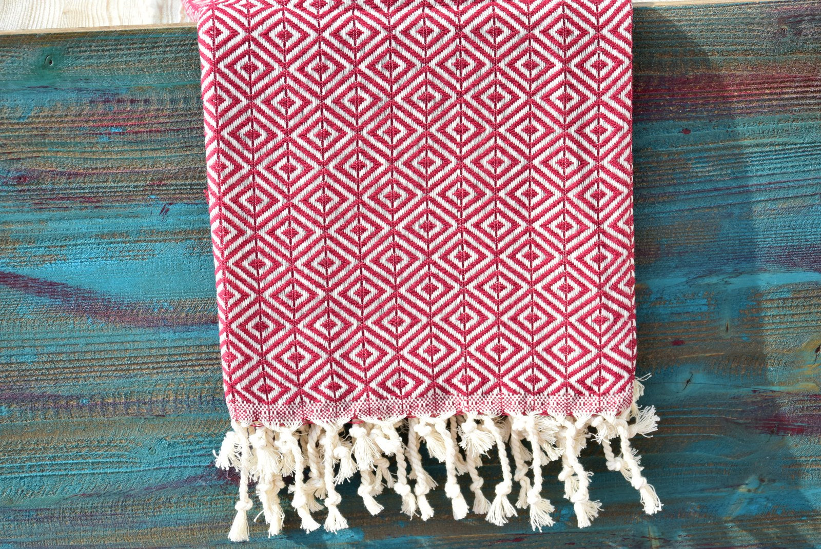 Red Diamond Turkish Towel – 100% Cotton Handwoven Hammam Towel, Boho Bath & Spa Towel, Personalized Gift for Her, Bridesmaid or Home Decor