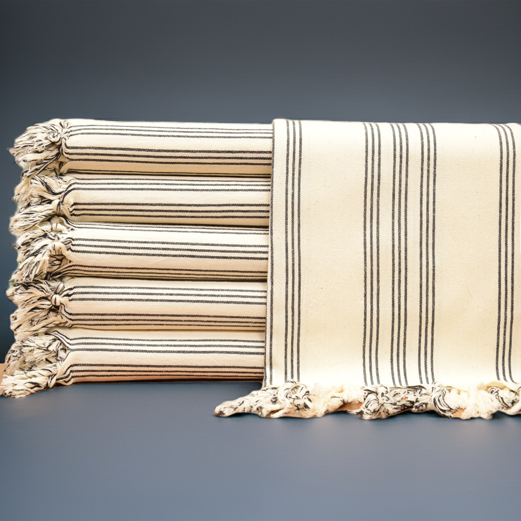 Black Striped Turkish Towel – Personalized Gift, Natural Cotton Peshtemal, Farmhouse Style Spa & Guest Towel