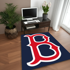 Red Letter B Sports Theme Area Rug | Navy Blue & Red Baseball Fan Decor Mat