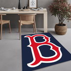 Red Letter B Sports Theme Area Rug | Navy Blue & Red Baseball Fan Decor Mat