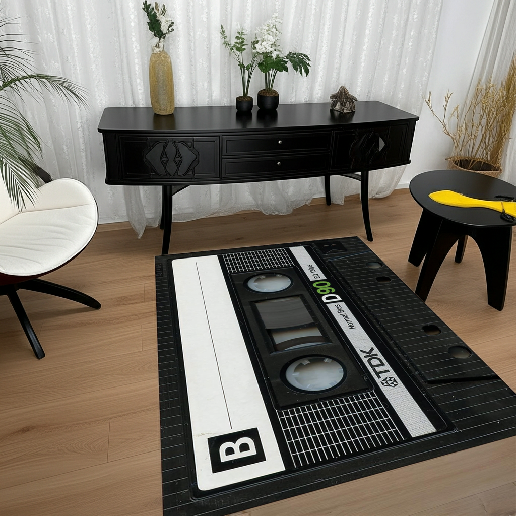 Retro Cassette Tape Area Rug | Vintage 80s/90s Mix Tape Design Floor Mat
