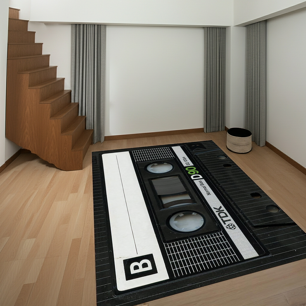 Retro Cassette Tape Area Rug | Vintage 80s/90s Mix Tape Design Floor Mat