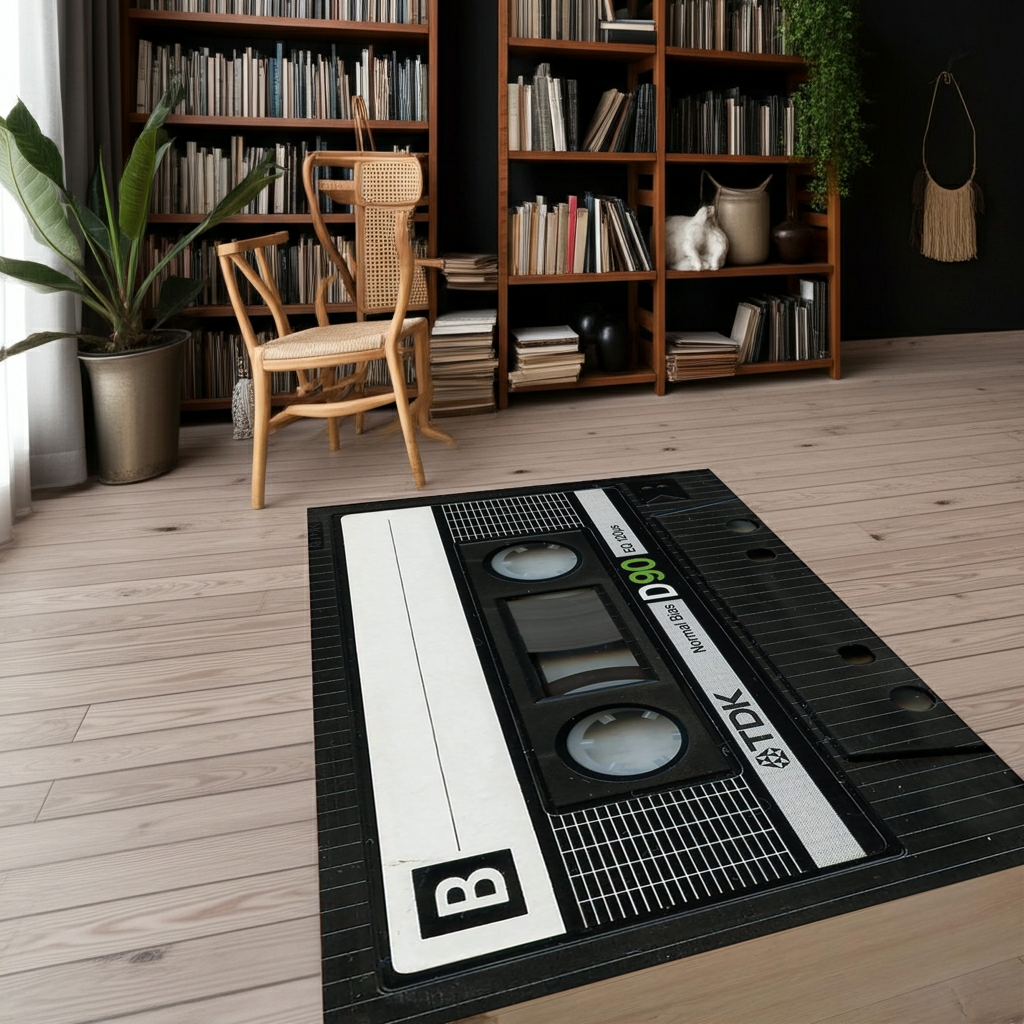 Retro Cassette Tape Area Rug | Vintage 80s/90s Mix Tape Design Floor Mat