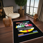 Retro TV Test Pattern Area Rug | Vintage No Signal Broadcast Design Floor Mat