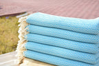 Aqua Blue Diamond Turkish Towel – Soft Cotton Hammam Towel, Lightweight Spa & Bath Towel, Personalized Gift for Her, Bridesmaid or Beach Home Decor