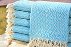 Aqua Blue Diamond Turkish Towel – Soft Cotton Hammam Towel, Lightweight Spa & Bath Towel, Personalized Gift for Her, Bridesmaid or Beach Home Decor