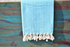 Aqua Blue Diamond Turkish Towel – Soft Cotton Hammam Towel, Lightweight Spa & Bath Towel, Personalized Gift for Her, Bridesmaid or Beach Home Decor