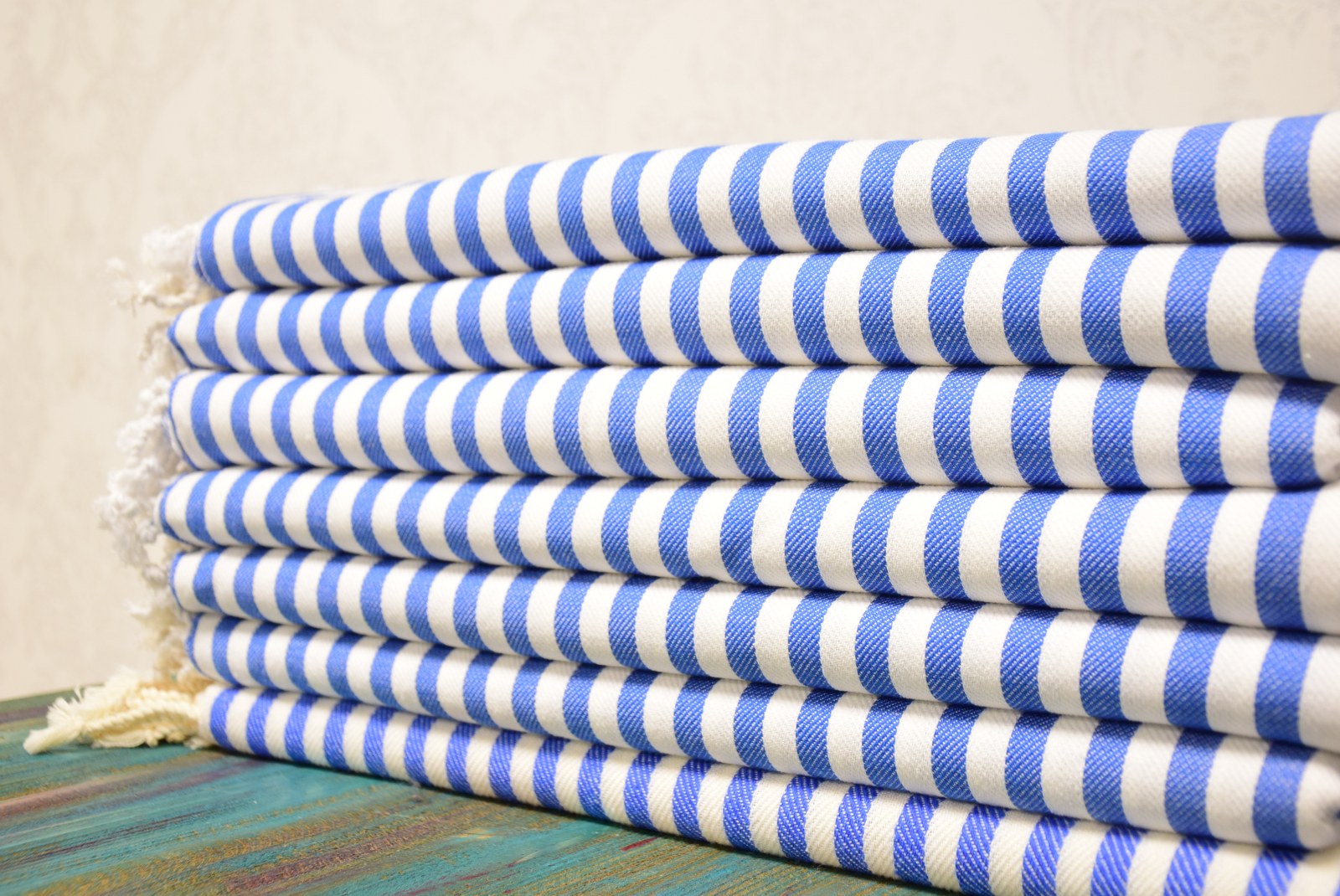 Classic Blue Striped Turkish Towel – Personalized Embroidered Gift for Her, Bridesmaid or Bachelorette Party Favor, Handmade Cotton Bath & Spa Towel