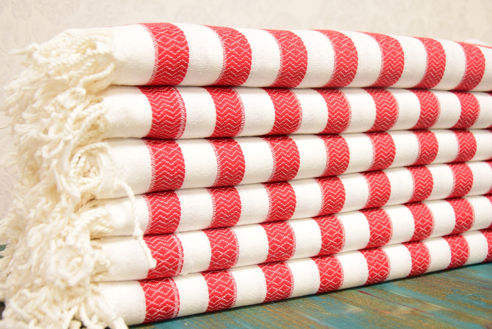 Red Striped Turkish Towel – Handmade Cotton Bath & Beach Towel, Personalized Gift for Her, Spa or Bridesmaid Gift, Christmas Home Decor