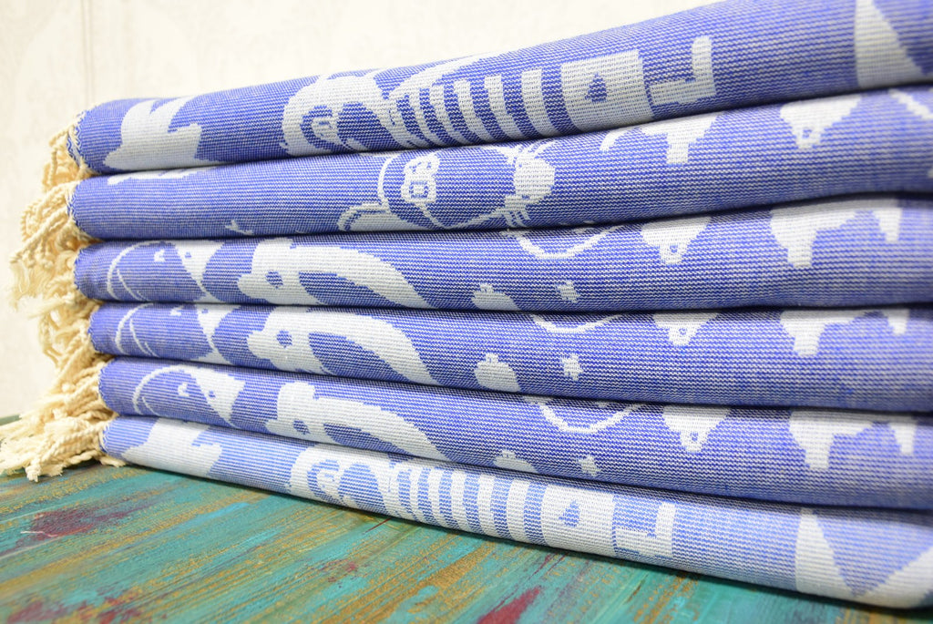 Blue Patterned Turkish Towel – Personalized Embroidered Gift for Her, Custom Cotton Bath & Spa Towel, Unique Bridesmaid or Home Gift