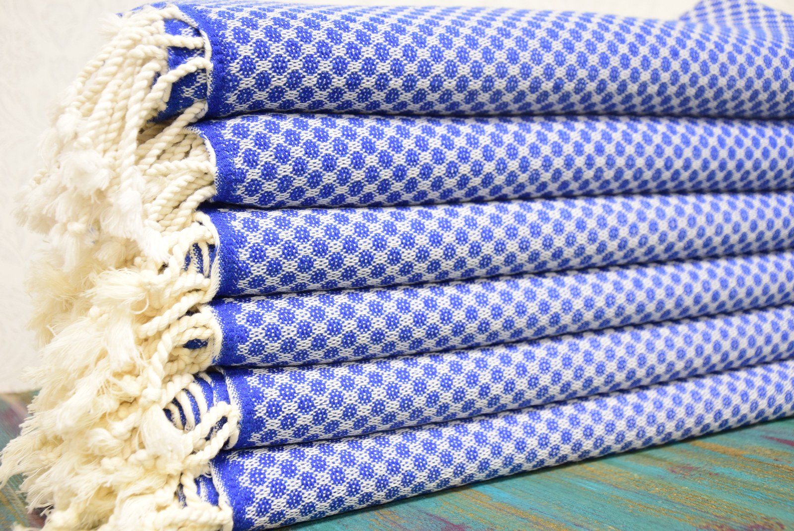 Royal Blue Honeycomb Turkish Towel – Personalized Embroidered Gift, Bridesmaid Spa Favor, Custom Cotton Bath & Beach Towel, Handmade Gift for Her