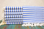 Classic Blue Striped Turkish Towel – Personalized Embroidered Gift for Her, Bridesmaid or Bachelorette Party Favor, Handmade Cotton Bath & Spa Towel