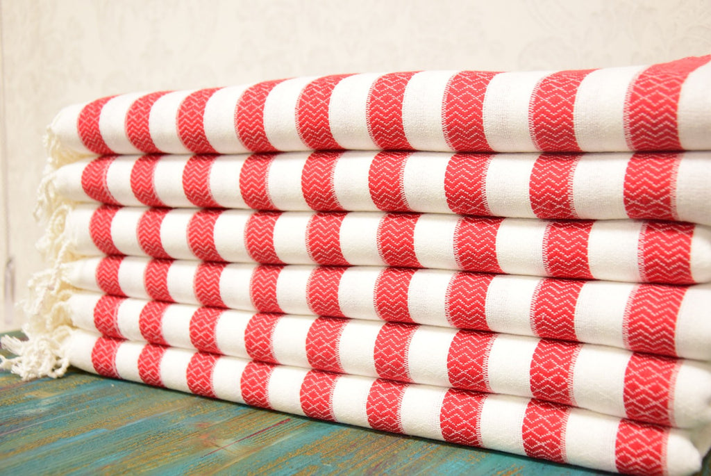 Red Striped Turkish Towel – Handmade Cotton Bath & Beach Towel, Personalized Gift for Her, Spa or Bridesmaid Gift, Christmas Home Decor