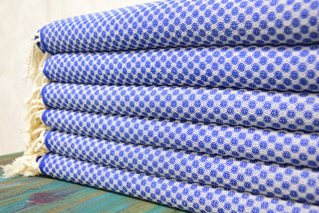 Royal Blue Honeycomb Turkish Towel – Personalized Embroidered Gift, Bridesmaid Spa Favor, Custom Cotton Bath & Beach Towel, Handmade Gift for Her