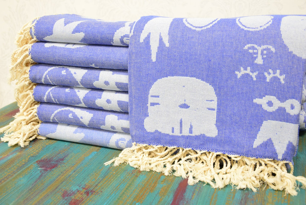 Blue Patterned Turkish Towel – Personalized Embroidered Gift for Her, Custom Cotton Bath & Spa Towel, Unique Bridesmaid or Home Gift