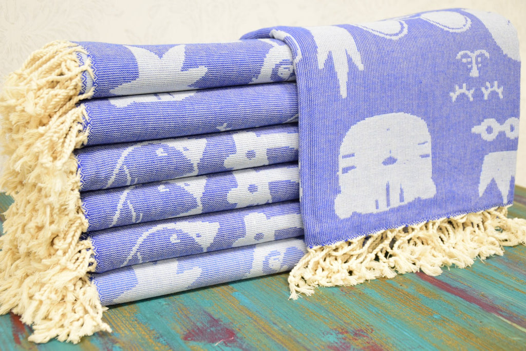 Blue Patterned Turkish Towel – Personalized Embroidered Gift for Her, Custom Cotton Bath & Spa Towel, Unique Bridesmaid or Home Gift