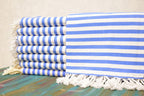 Classic Blue Striped Turkish Towel – Personalized Embroidered Gift for Her, Bridesmaid or Bachelorette Party Favor, Handmade Cotton Bath & Spa Towel