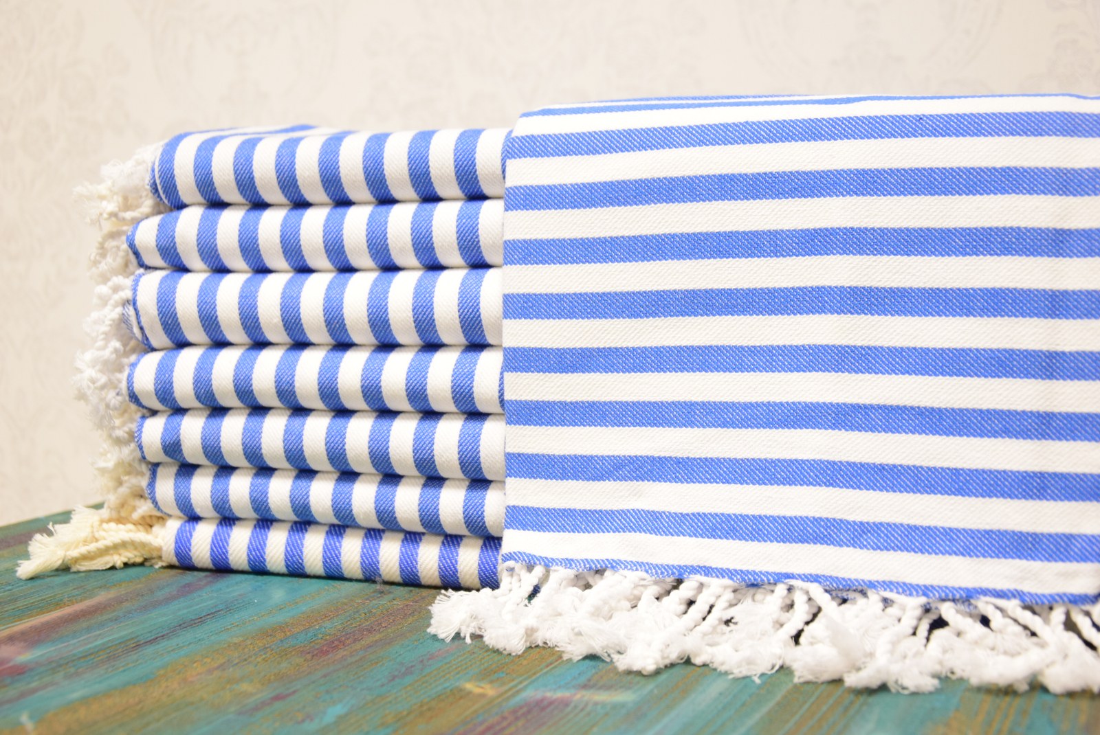 Classic Blue Striped Turkish Towel – Personalized Embroidered Gift for Her, Bridesmaid or Bachelorette Party Favor, Handmade Cotton Bath & Spa Towel