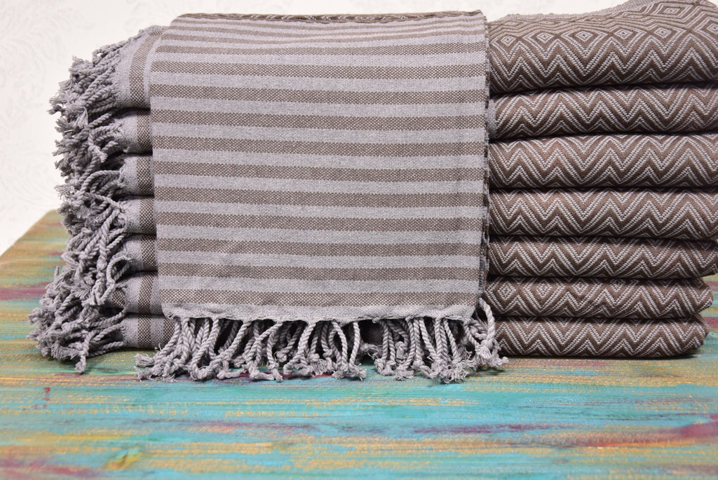 Brown Chevron Turkish Towel – Personalized Embroidered Gift, Bridesmaid Spa Favor, Handmade Cotton Bath & Beach Towel, Custom Name Gift for Her