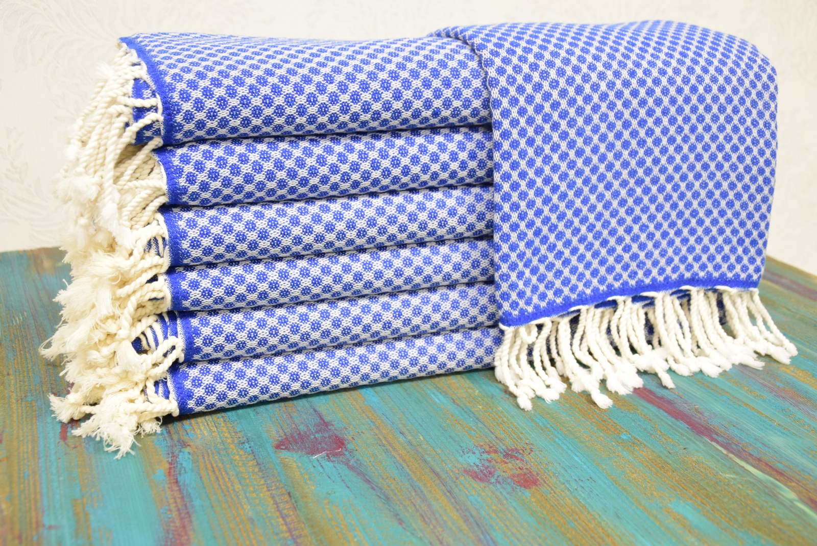 Royal Blue Honeycomb Turkish Towel – Personalized Embroidered Gift, Bridesmaid Spa Favor, Custom Cotton Bath & Beach Towel, Handmade Gift for Her