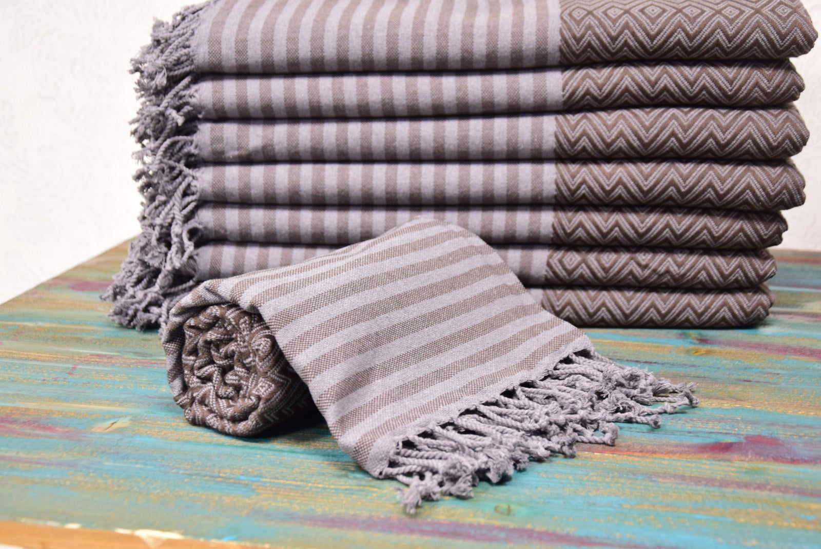 Brown Chevron Turkish Towel – Personalized Embroidered Gift, Bridesmaid Spa Favor, Handmade Cotton Bath & Beach Towel, Custom Name Gift for Her