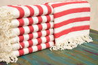 Red Striped Turkish Towel – Handmade Cotton Bath & Beach Towel, Personalized Gift for Her, Spa or Bridesmaid Gift, Christmas Home Decor