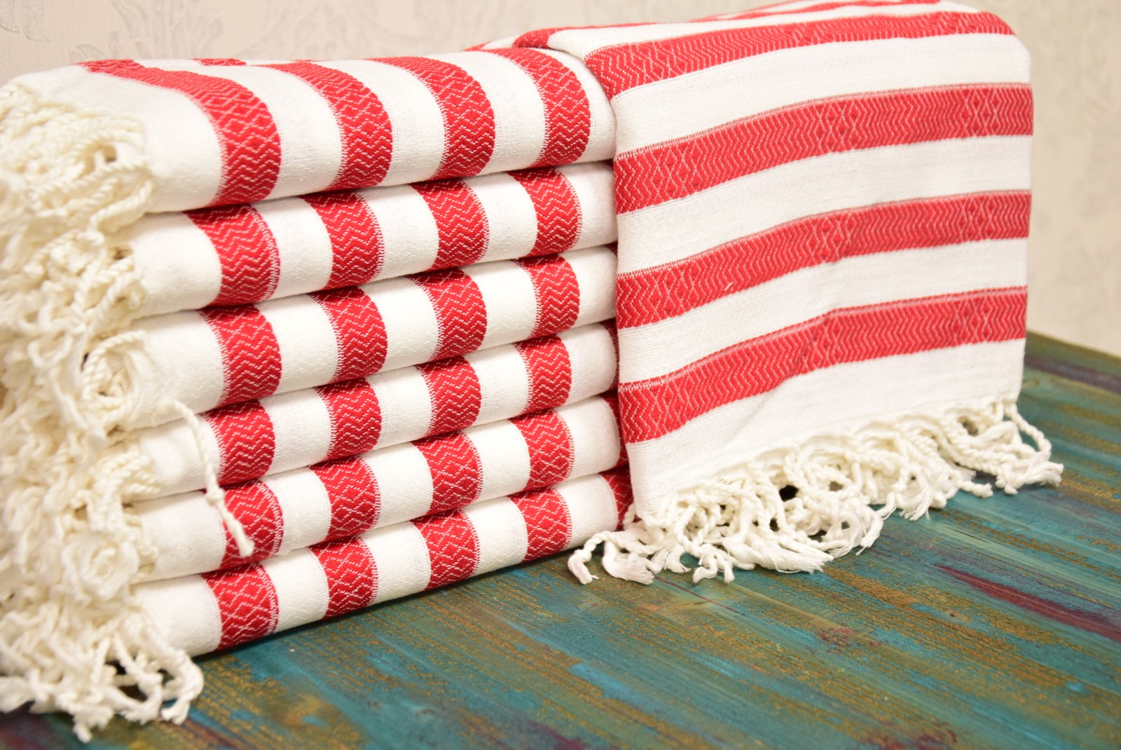 Red Striped Turkish Towel – Handmade Cotton Bath & Beach Towel, Personalized Gift for Her, Spa or Bridesmaid Gift, Christmas Home Decor