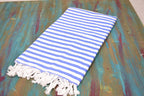Classic Blue Striped Turkish Towel – Personalized Embroidered Gift for Her, Bridesmaid or Bachelorette Party Favor, Handmade Cotton Bath & Spa Towel