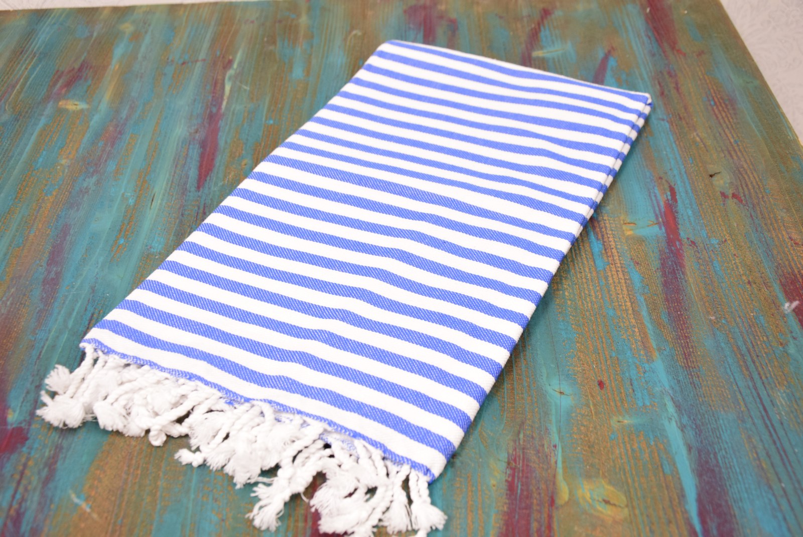 Classic Blue Striped Turkish Towel – Personalized Embroidered Gift for Her, Bridesmaid or Bachelorette Party Favor, Handmade Cotton Bath & Spa Towel