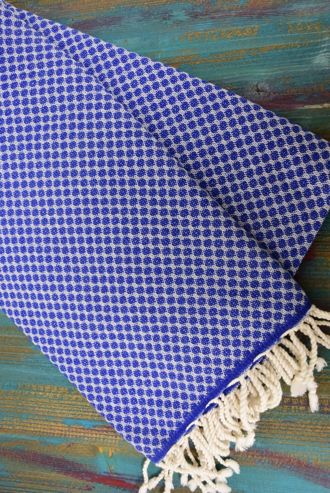 Royal Blue Honeycomb Turkish Towel – Personalized Embroidered Gift, Bridesmaid Spa Favor, Custom Cotton Bath & Beach Towel, Handmade Gift for Her