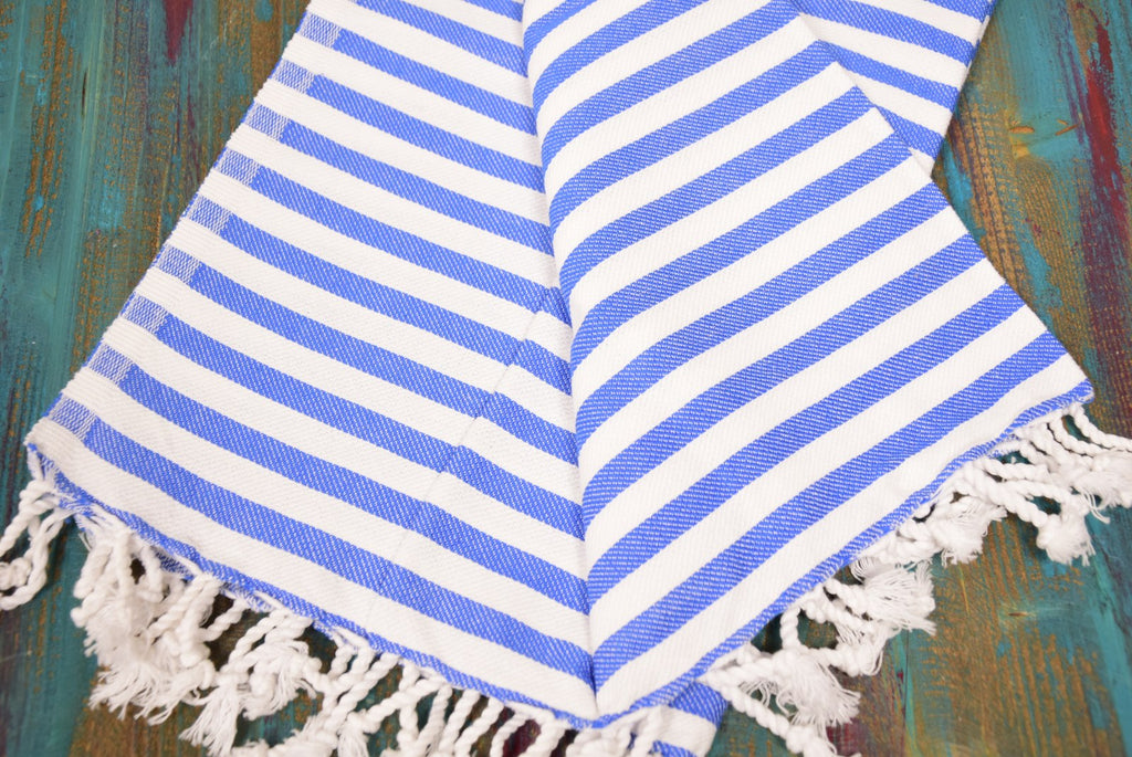 Classic Blue Striped Turkish Towel – Personalized Embroidered Gift for Her, Bridesmaid or Bachelorette Party Favor, Handmade Cotton Bath & Spa Towel