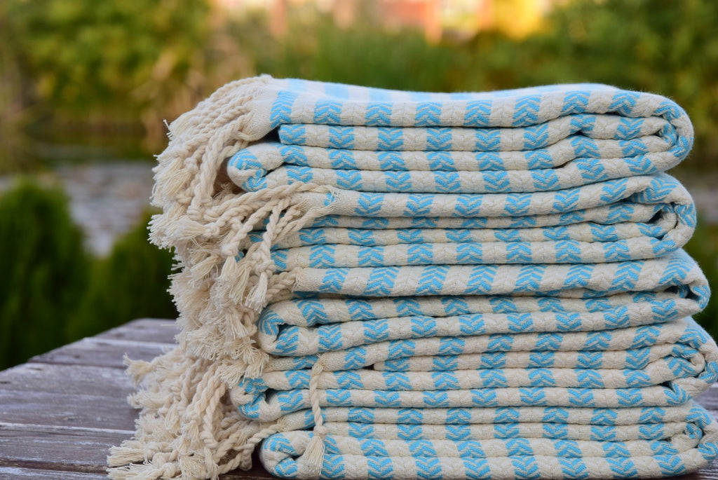Turquoise Striped Turkish Towel – 100% Cotton Hammam Towel, Soft Spa & Bath Towel, Personalized Bridesmaid Gift, Bachelorette Party Favor, Summer Beach Decor