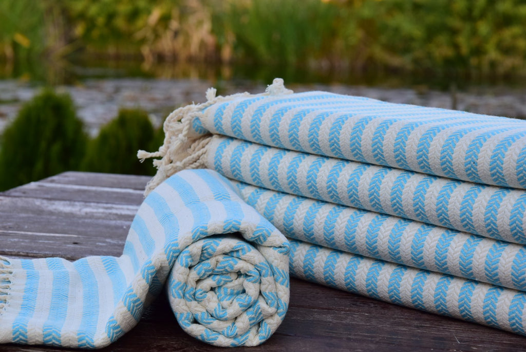 Turquoise Striped Turkish Towel – 100% Cotton Hammam Towel, Soft Spa & Bath Towel, Personalized Bridesmaid Gift, Bachelorette Party Favor, Summer Beach Decor
