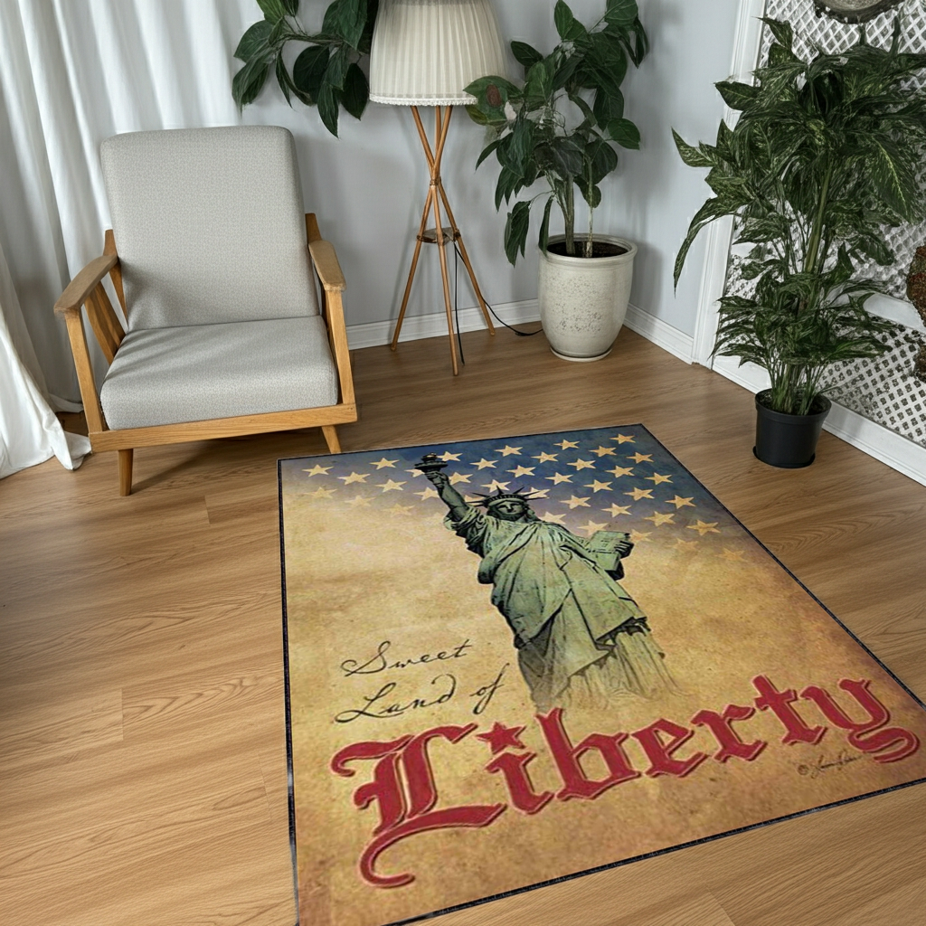 Vintage Statue of Liberty Area Rug | "Sweet Land of Liberty" Patriotic Mat