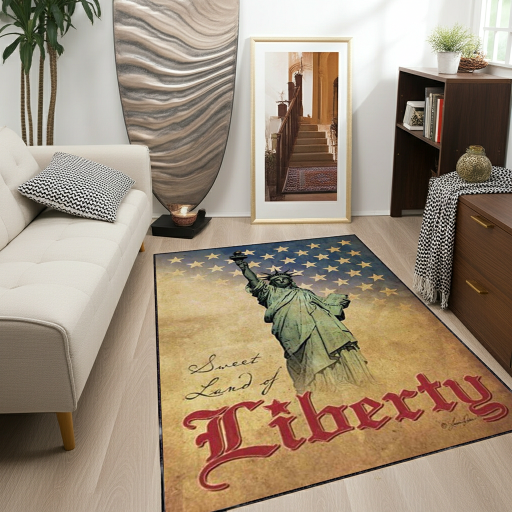 Vintage Statue of Liberty Area Rug | "Sweet Land of Liberty" Patriotic Mat