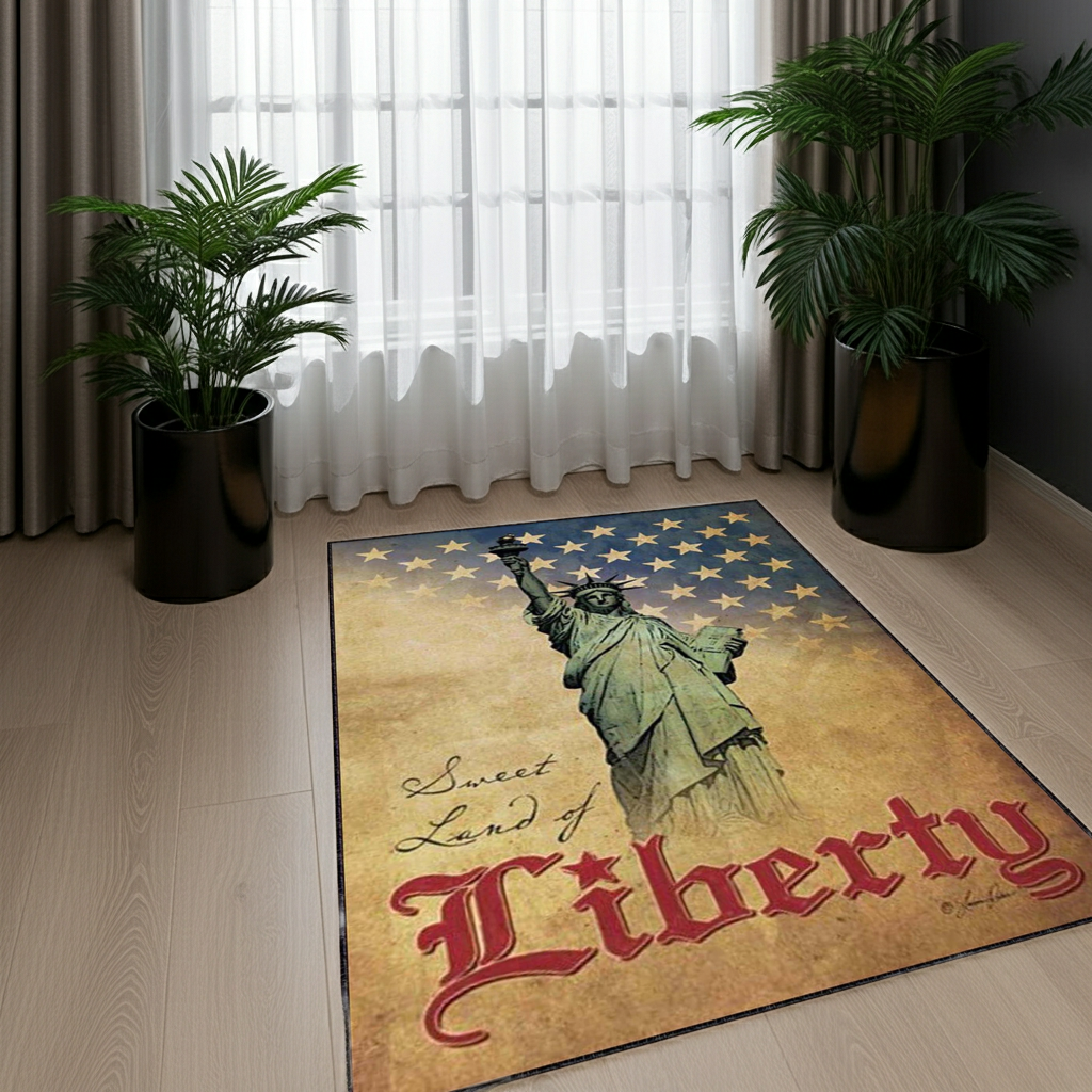 Vintage Statue of Liberty Area Rug | "Sweet Land of Liberty" Patriotic Mat