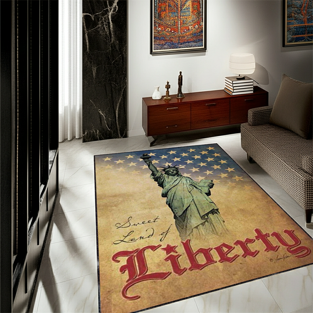 Vintage Statue of Liberty Area Rug | "Sweet Land of Liberty" Patriotic Mat