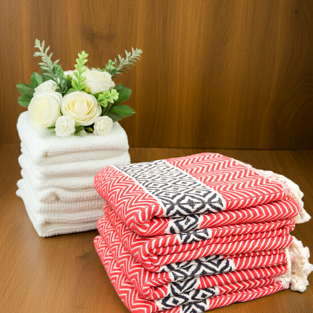 Red Boho Turkish Towel – Handmade Cotton Bath & Beach Towel, Black Diamond Pattern, Personalized Gift for Her, Bridesmaid & Home Decor Towel