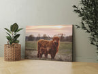 Highland Cow and Calf Canvas Wall Art | Rustic Farmhouse Animal Print | Large Framed Decor