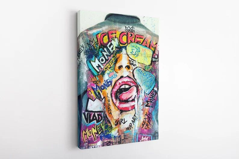 Colorful Street Art Canvas Wall Art – Urban Graffiti Pop Art Print for Modern Living Room and Office Decor