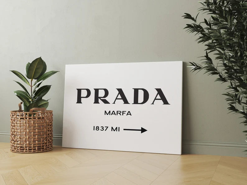 Prada Marfa Canvas Wall Art – Minimalist Fashion Poster Print for Modern Bedroom and Office Decor