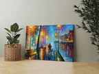 Romantic Rainy Night Canvas Wall Art – Colorful Abstract Cityscape Painting Print for Living Room Decor
