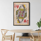 Queen of Hearts Vintage Playing Card Canvas Wall Art – Retro Poker Print for Game Room and Bar Decor