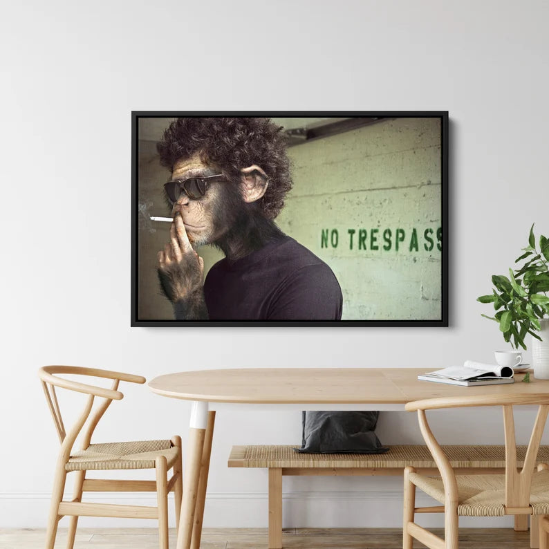 Cool Monkey Smoking Canvas Wall Art – Funny Retro Animal Print for Modern Home, Bar, and Office Decor